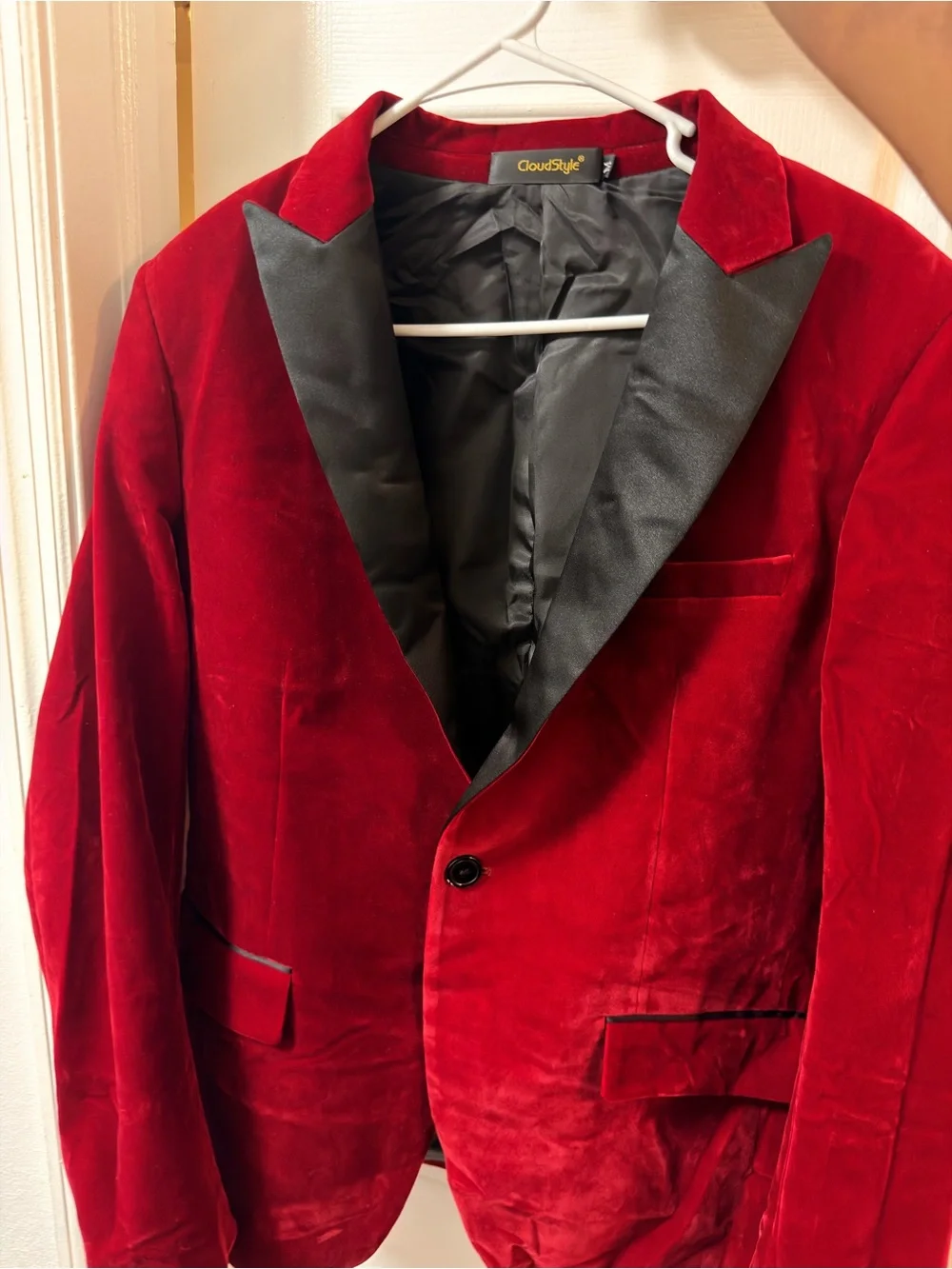 Men’s Red Velvet Blazer with Black Satin Lapel